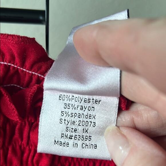 Just My Size Red Smocked Flutter Sleeve Blouse - Picture 3 of 8